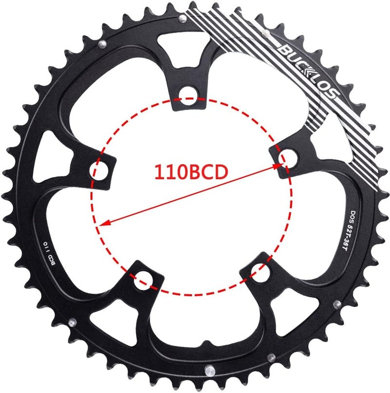 BUCKLOS 110BCD Bike Chainring Set with Pin, Double Round 5 Bolts Aluminum Chainring 50T 34T 52T 36T 53T 39T for Road Bike Bicycle Fits 8 9 10 11 Speed Chains - Image 2